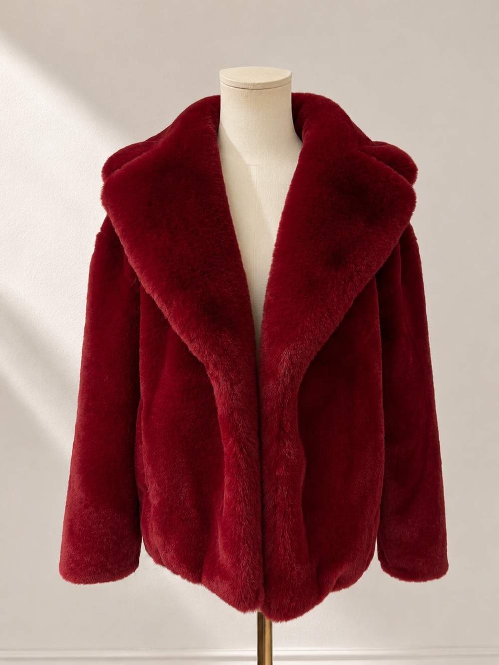 Camila Coelho Red Faux Fur Jacket Coat XS Plush Oversized Open Front Pockets